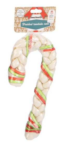 Beeztees Kerst Braided Rawhide Cane 2 Beeztees Kerst Braided Rawhide Cane - Afbeelding 2