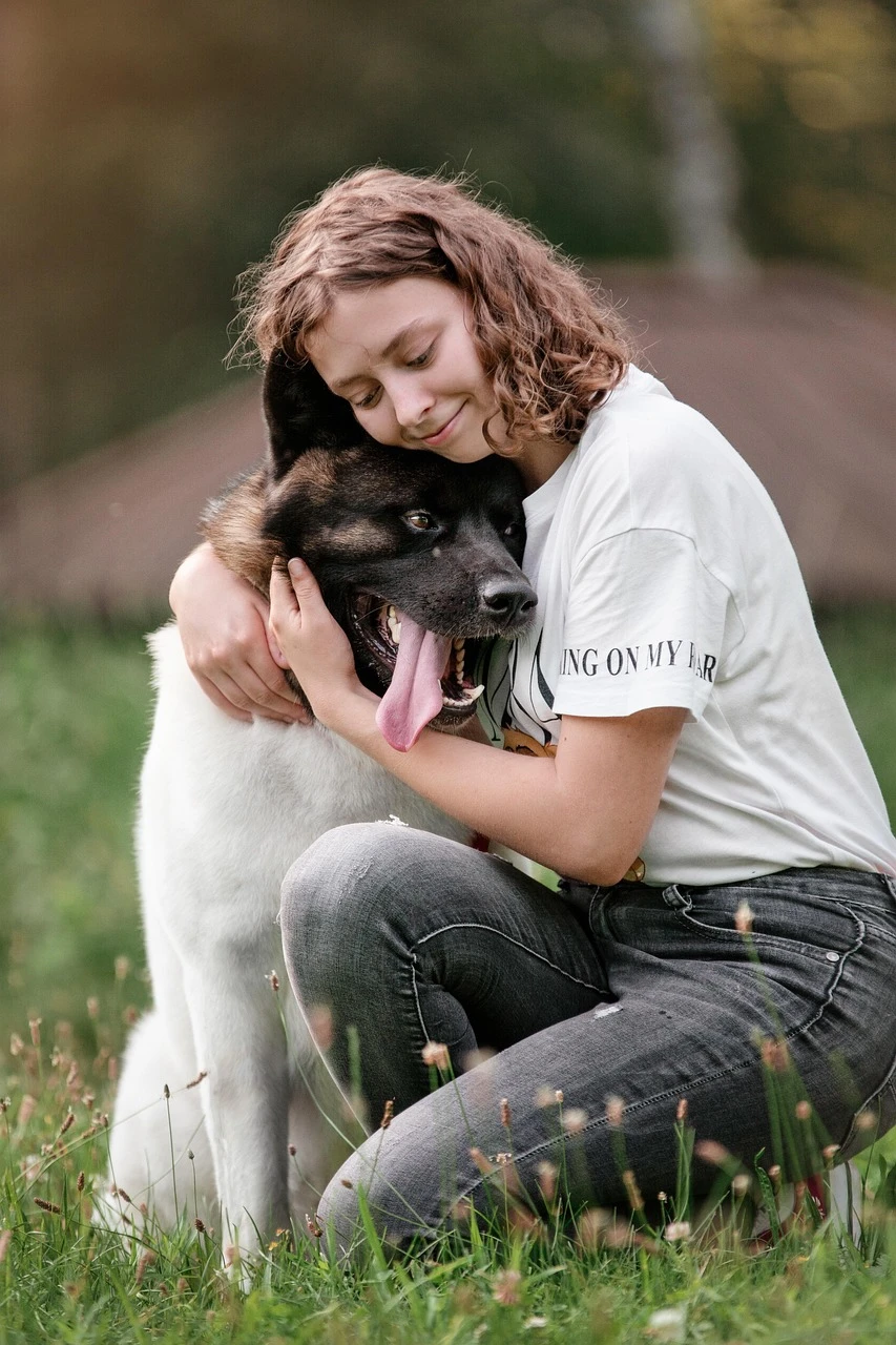 dog, girl, love, nature, pet, owner, companion, friends, friendship, happy, animal, akita, portrait, pet owner